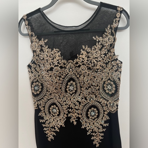 NWT Large - Stunning Short Celavie Black Cocktail Dress w/Golden Thread - Picture 4 of 12